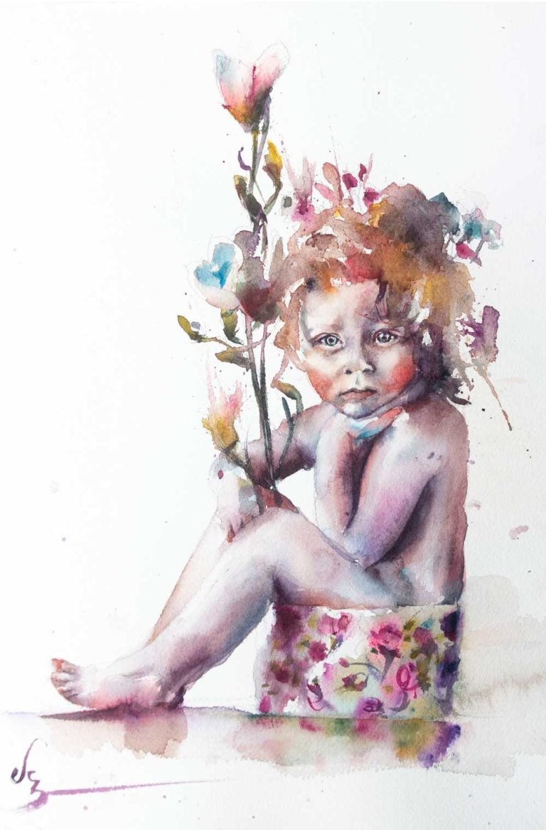 Retrato niña flores